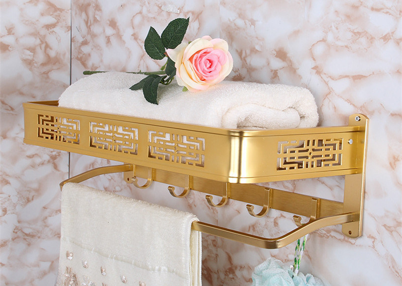 Bt099 New Space Aluminum Light Golden Towel Shelf