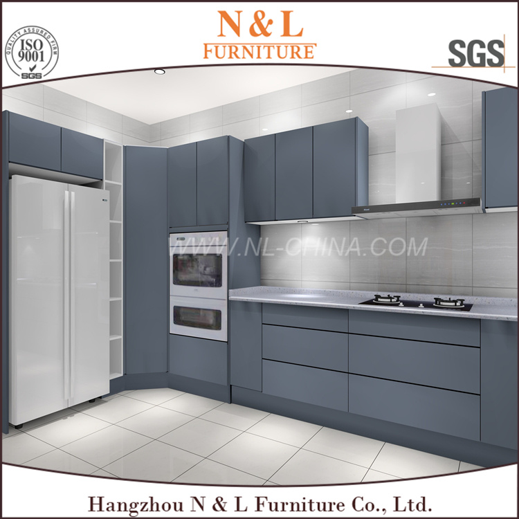 White Grey Lacquer Handle-Less Design Polyurethane Kitchen Furniture