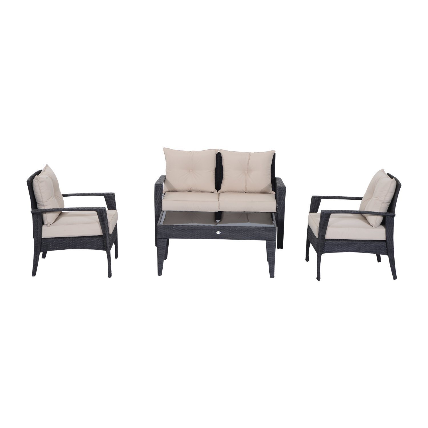 4-Piece Outdoor Rattan Wicker Loveseat and Chair Set