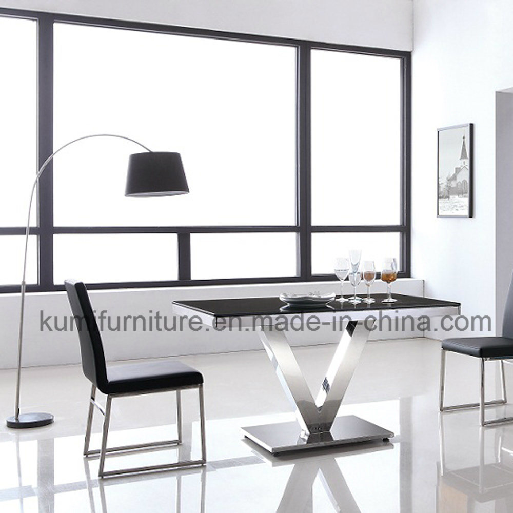 Modern Glass Top Dining Table with Stainless Steel