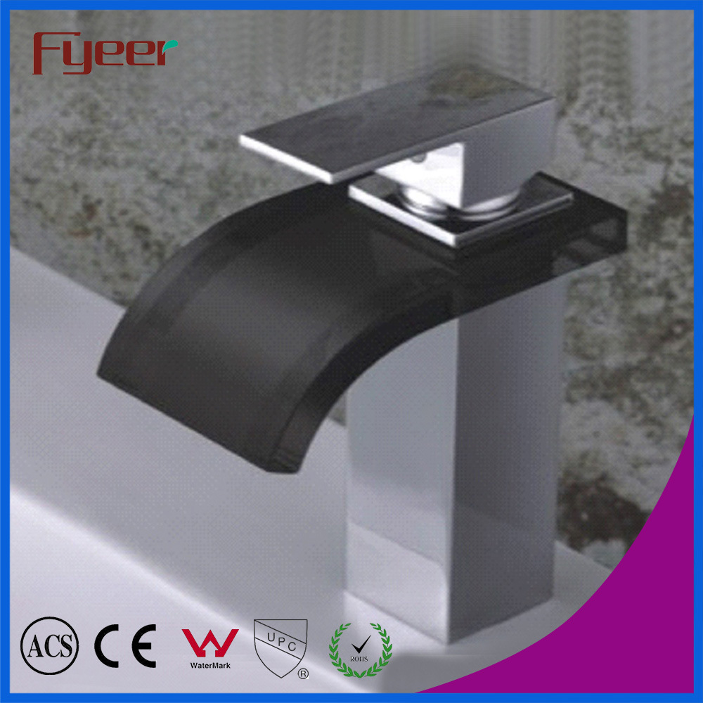 Fyeer Black Glass Spout Waterfall Bathroom Basin Faucet