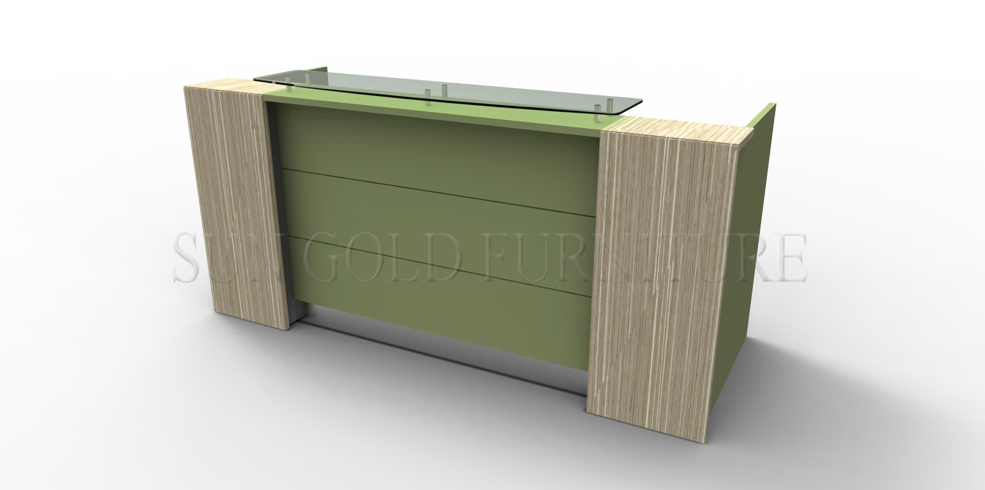 Green Straight Reception Desk, High Glossy Front Desk, Office Furniture