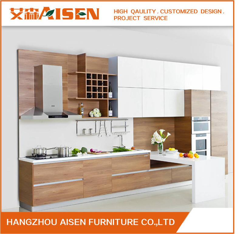 2018 Popular Combine Veneer and Lacquer Modern Furniture Kitchen Cabinets