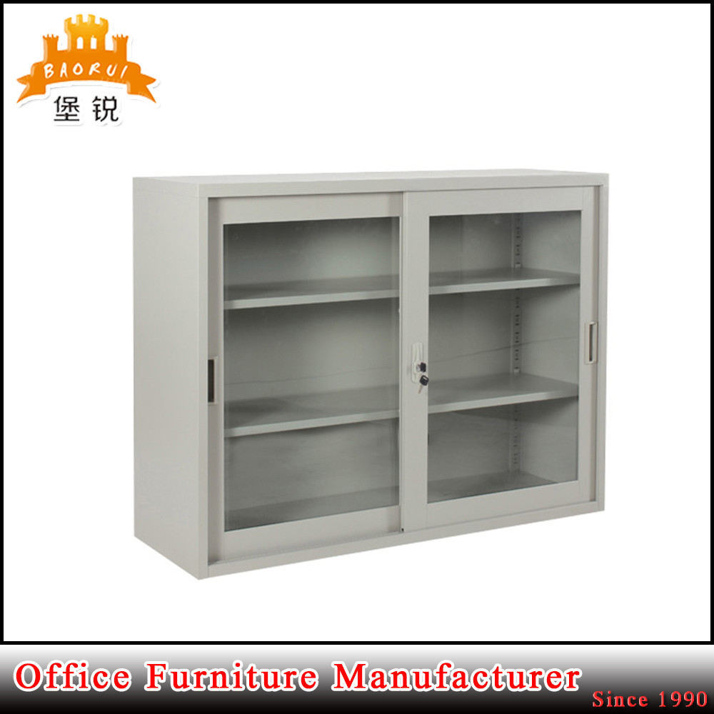 Glass Sliding Door Filing Cabinet with Shelf