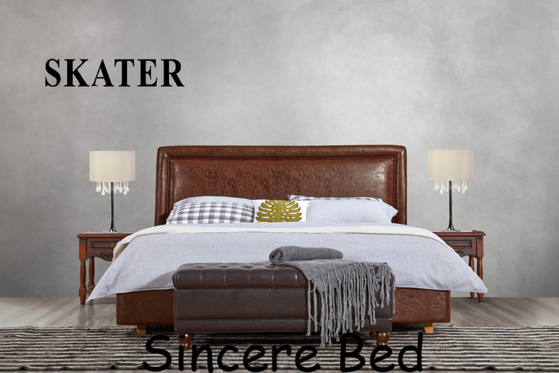 Modern American Style Leather Bed Fabric Bed Bedroom Furniture Sk21