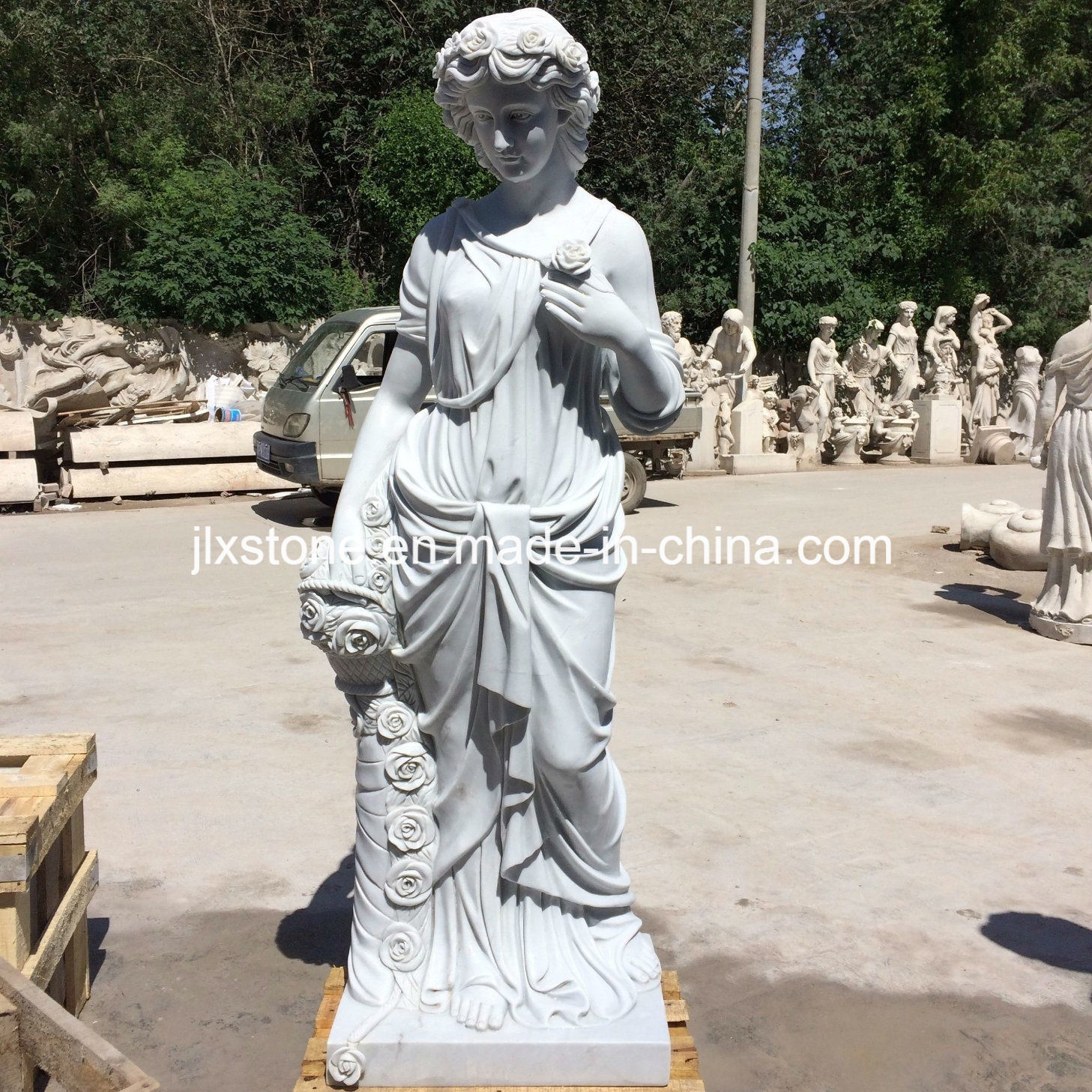 Chinese White Marble Carved The Godness of The Four Seasons Statues