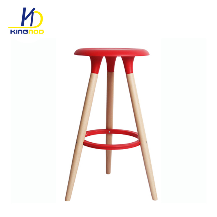 ABS Plastic Seat Wooden Legs High Chair Bar Stool