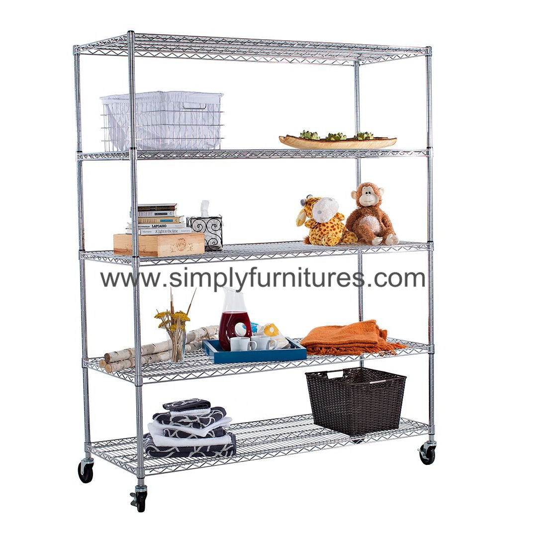 5-Tier Heavy Duty Commercial Chrome Wire Shelving Rack