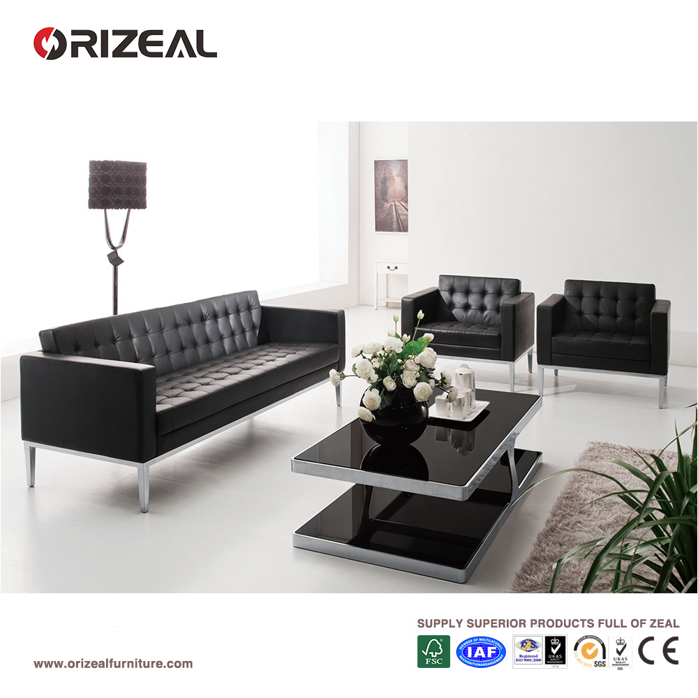 Orizeal Black Tufted Genuine Leather Office Sofa Set (OZ-OSF001)