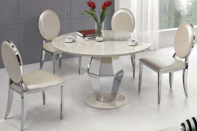 Modern White Dining Room Round Back Chairs with Leather Cushion