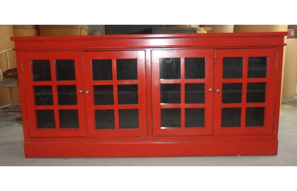 Chinese Red Sideboard with 4 Glass Doors Lwc453-1