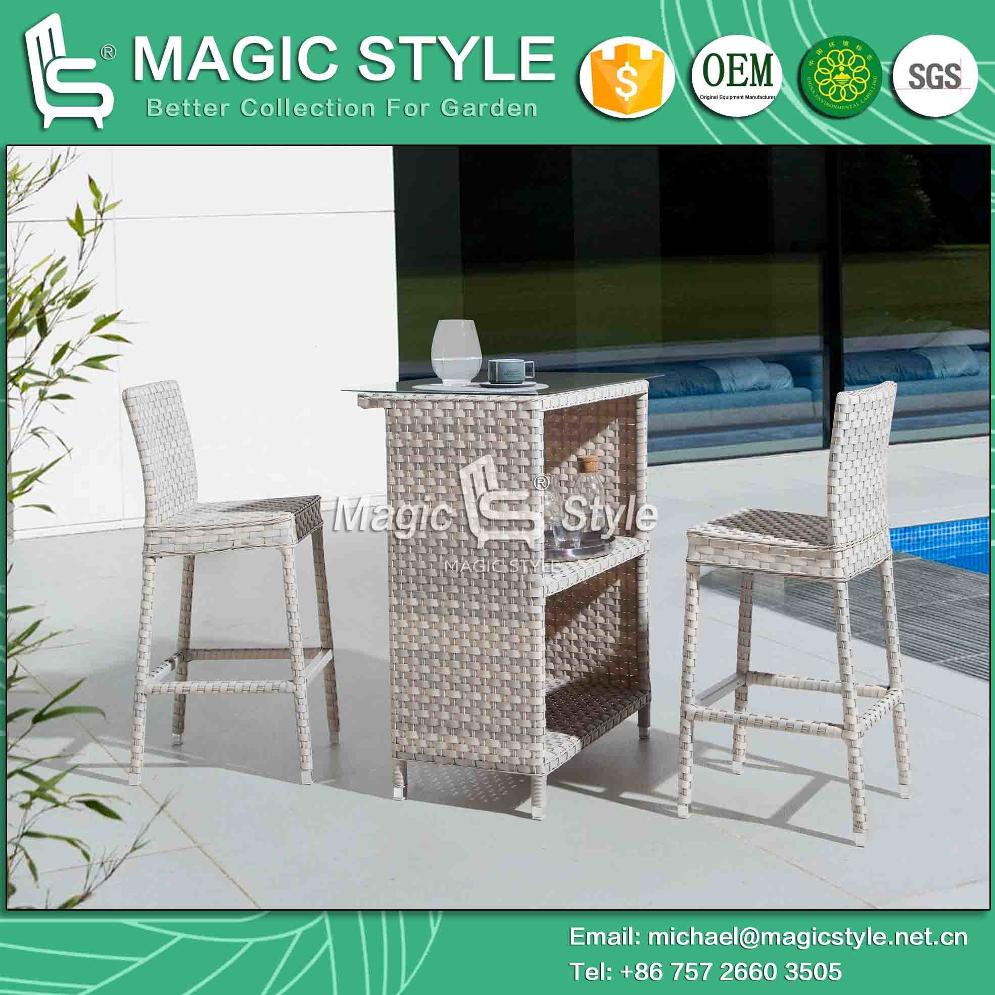 Garden Wicker Bar Stool Outdoor Rattan Bar Set Wicker Weaving Bar Table Patio Wicker Bar Stool Rattan Bar Table Hotel Project Furniture