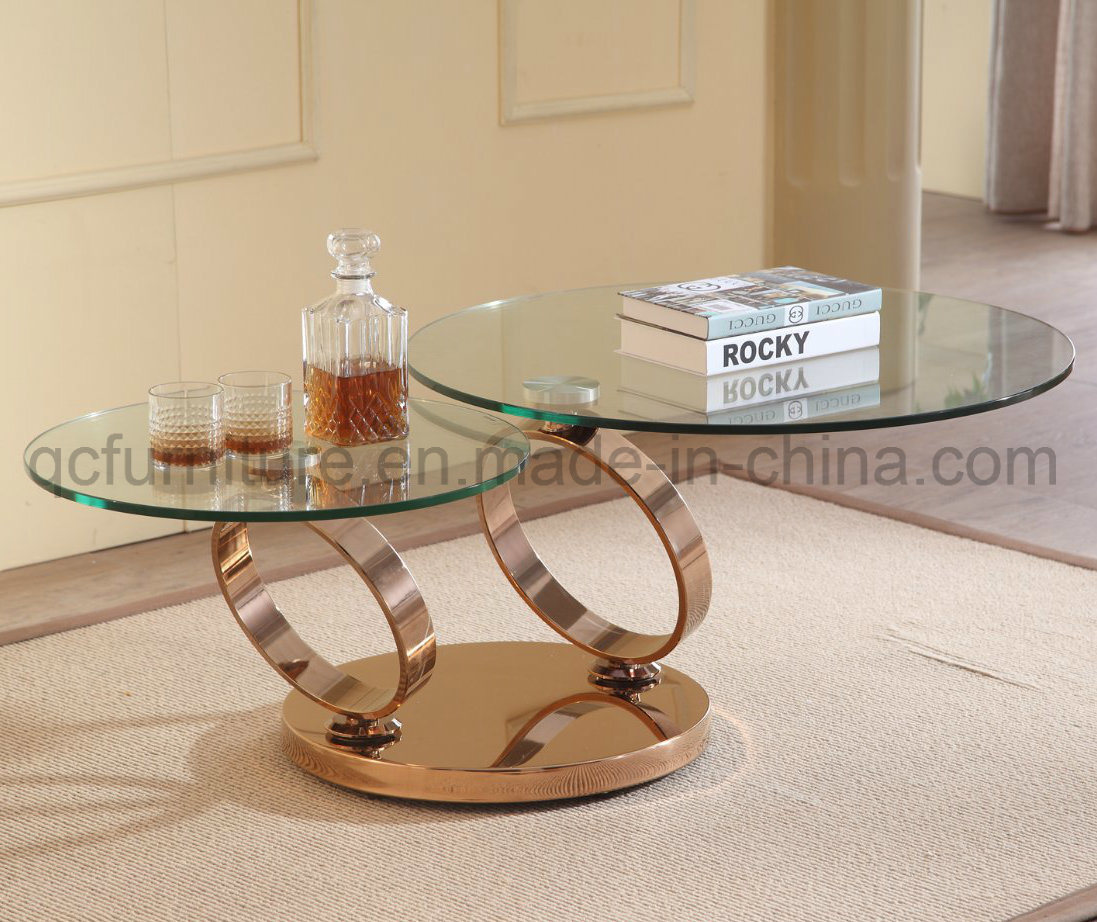 Extension Round Coffee Table with Stainless Steel Legs