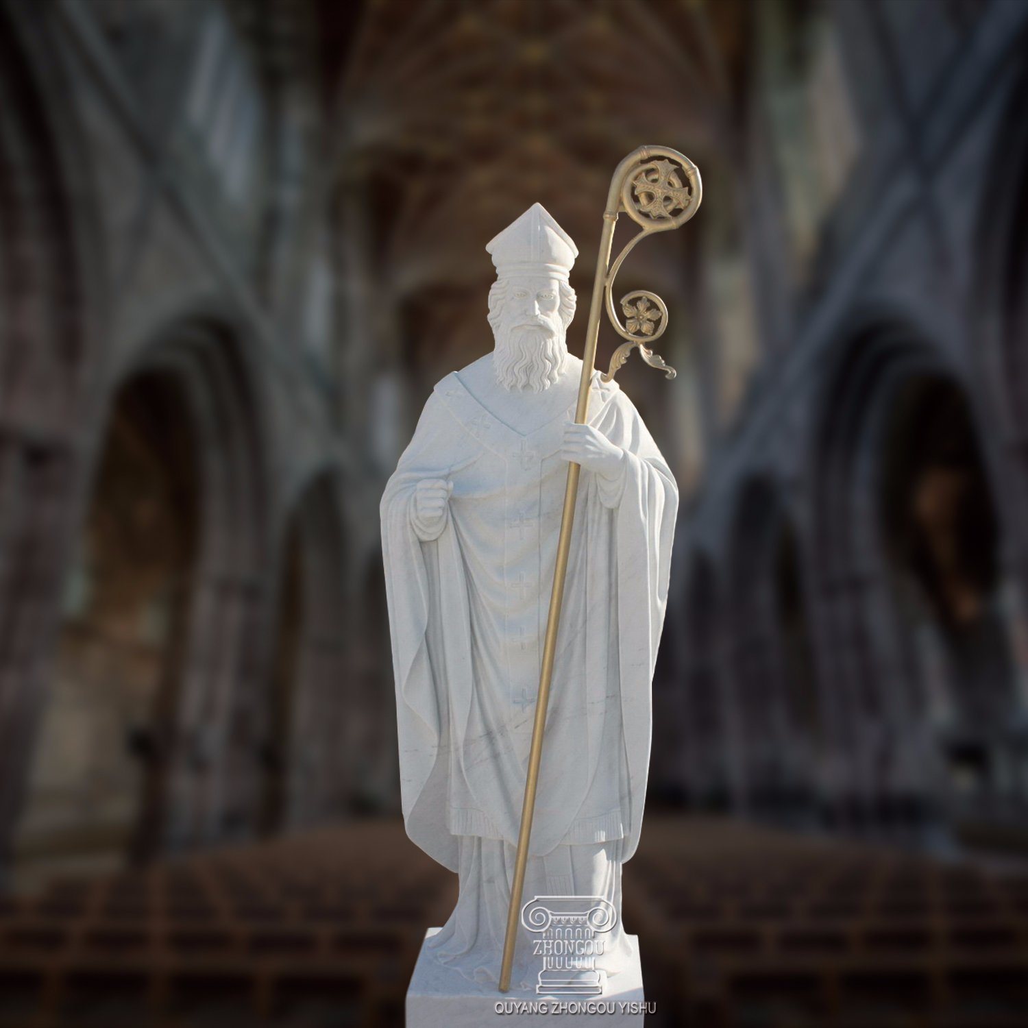 Marble Religious Statue Sculpture, St Patrick Statue