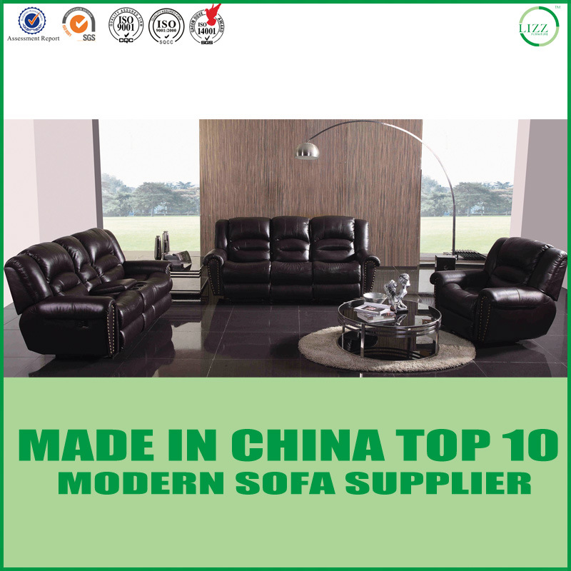 Black Color Modern Genuine Leather Recliner Sofa