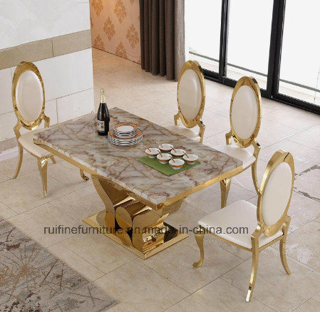 Modern Furniture Stainless Steel Golden Marble Dining Table Gold