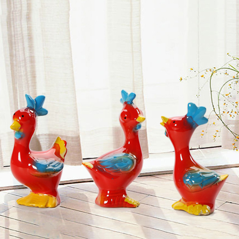 Family Originality Plump Ceramic Glazed Cock Crafts Home Decoration