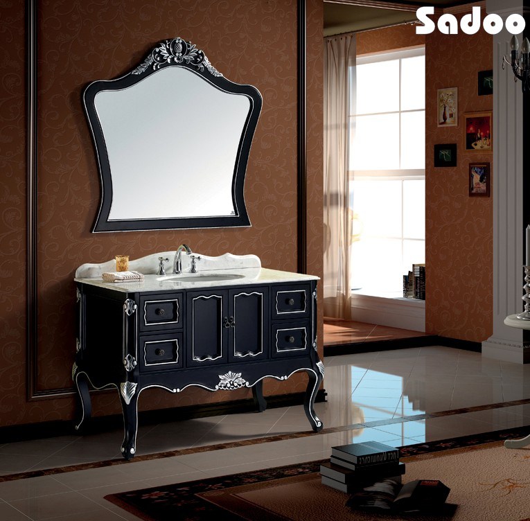 Black with Silver Foil Solid Wood Vanity Cabinet (SD-SE1202)