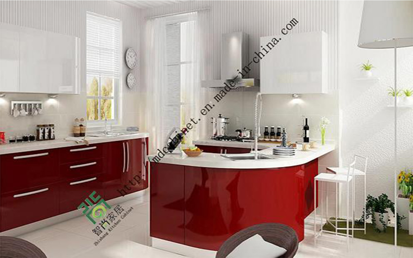 Red Lacquer E1 Grade Panels Kitchen Cabinets