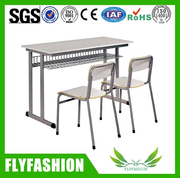 Metal Frame Wooden Double School Desk with Chair (SF-16D)