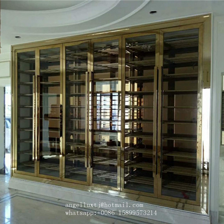 Factory Price of Golden Color Stainless Steel Metal Rack Wine Display Shelf