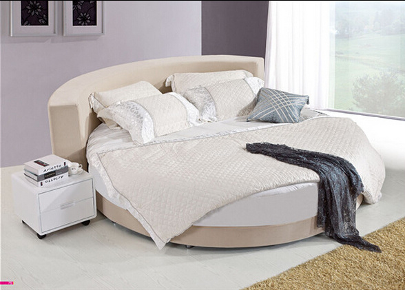 American Style Genuine Leather Bedroom Round Bed