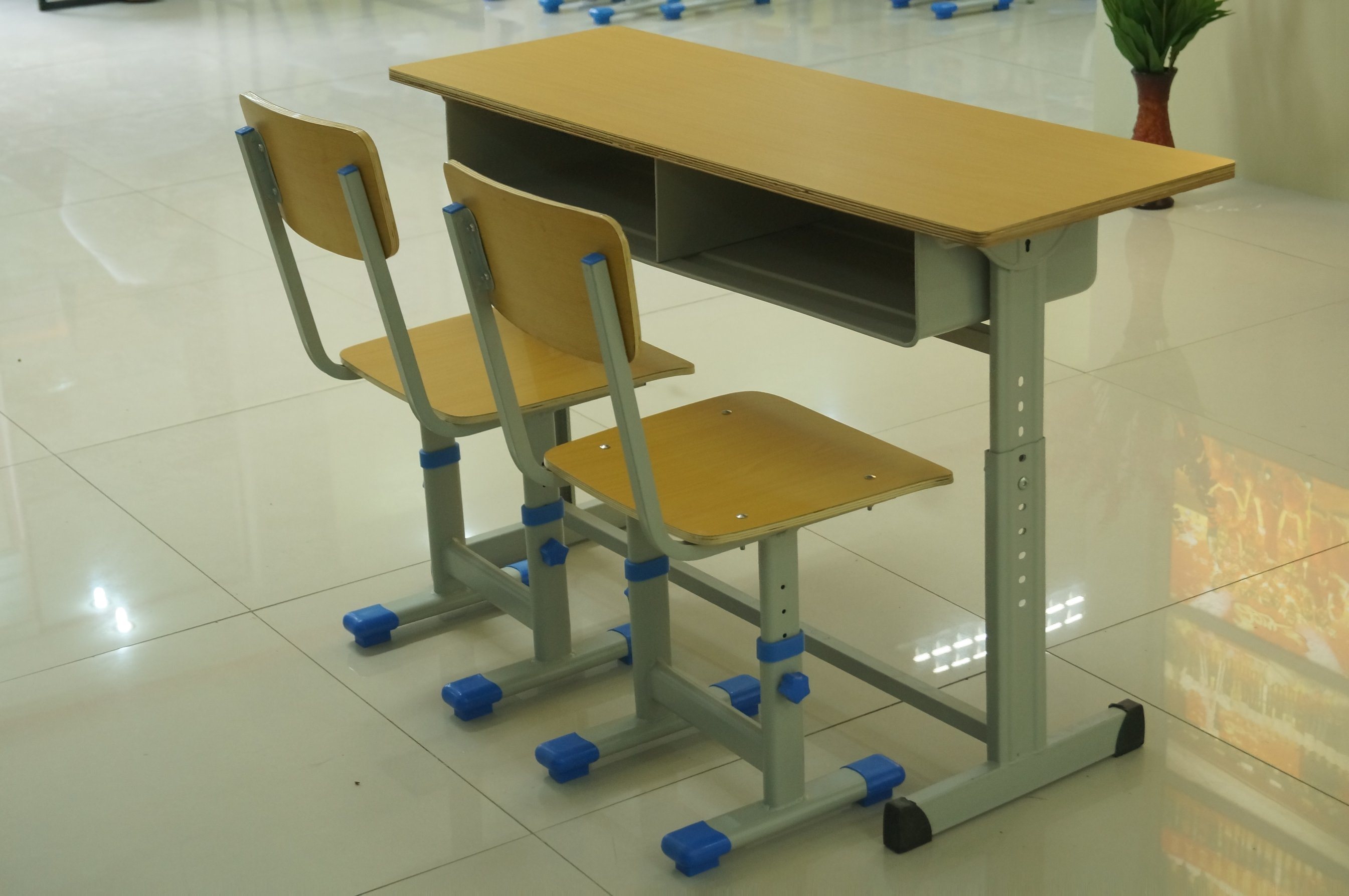 Double Wooden Combo School Desk and Chair