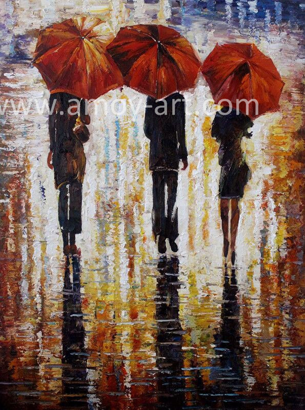 Impressive Figures Paintings Under The Rain Wall Art for Decoration