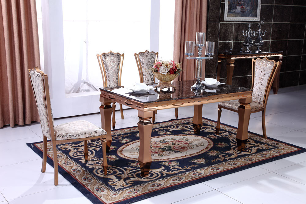 Luxury Golden Stainless Steel Dining Table with Marble Top