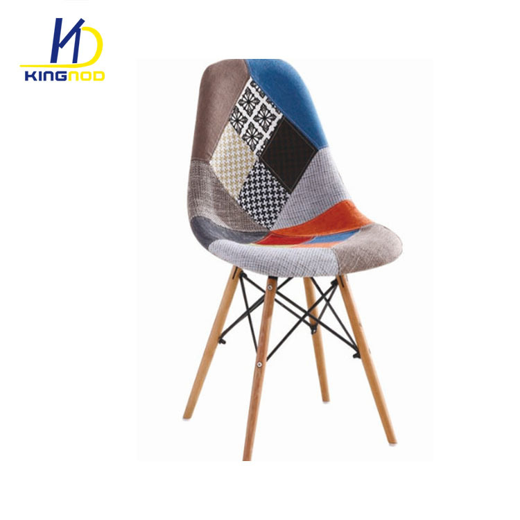 Modern Fabric Patchwork Eams Plastic Dining Chair Replica with Wooden Leg