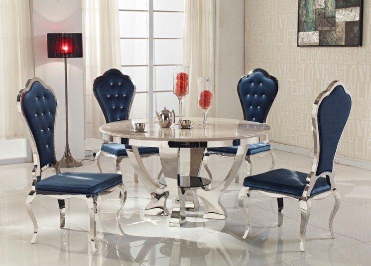 Stainless Steel Termpered Glass Round Luxury Chair Dining Table