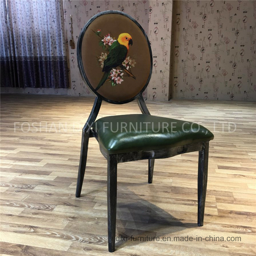 French Style Louis Antique Metal Iron Round Back Dining Chair