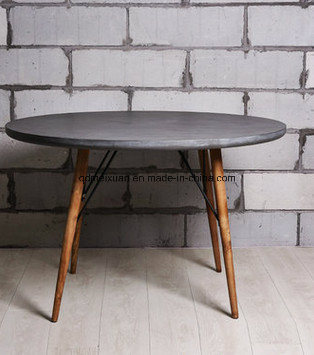 Imitation of Cement Log Big Round Table Leisure Coffee Wooden Feet Table (M-X3206)