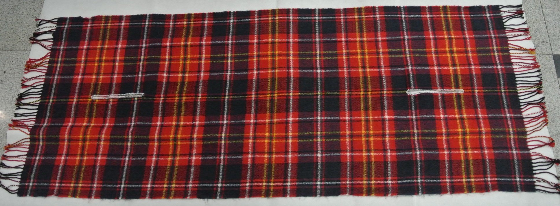 Multi Plaid Woven Cape Scarf with Arm Opening and Fringe Detail