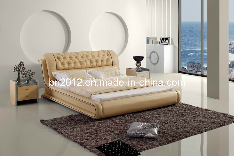 Bedroom Furniture Hot Selling Genuine Leather Bed (SBT-5819)