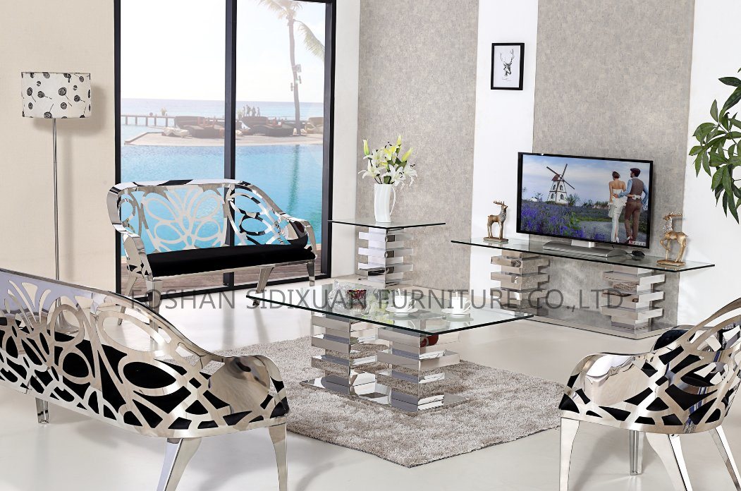 Manufacture Stainless Steel Living Room Sofa with Coffee Table and TV Stand