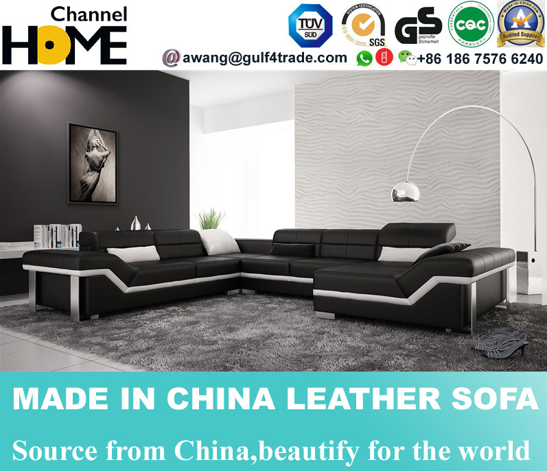 Popular Blakc Italy Leather Sofa for Home Living Room (HC1061)