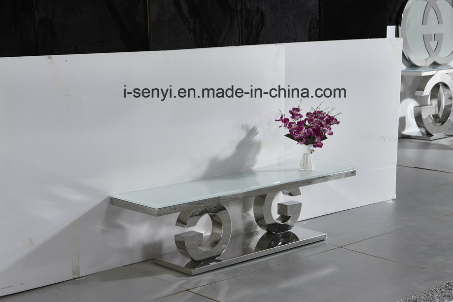 Fashion Design Stainless Steel Base Tempered Glass Top TV Stand Living Room Furniture