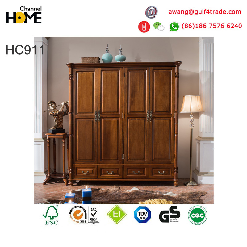 Americian Style Antique Design Wood Wardrobe for Bedroom Furniture (HC911)