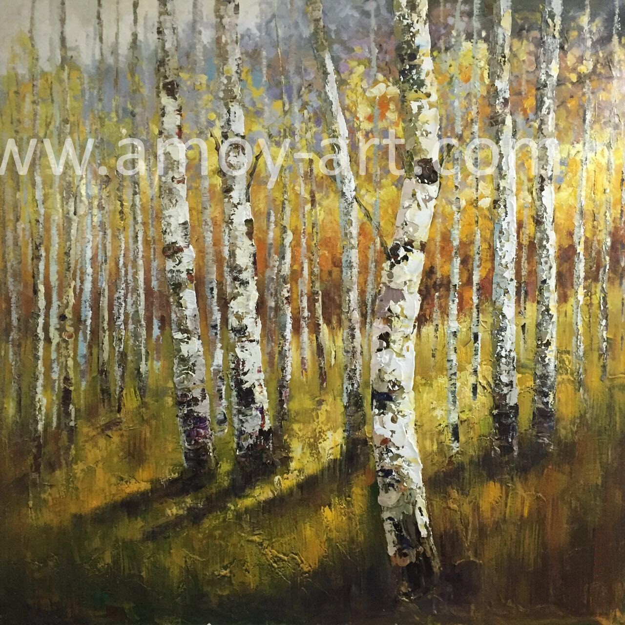 Handmade Heavy Oil Textural Palette Knife Aspen Tree Canvas Oil Paintings for Wall Decor