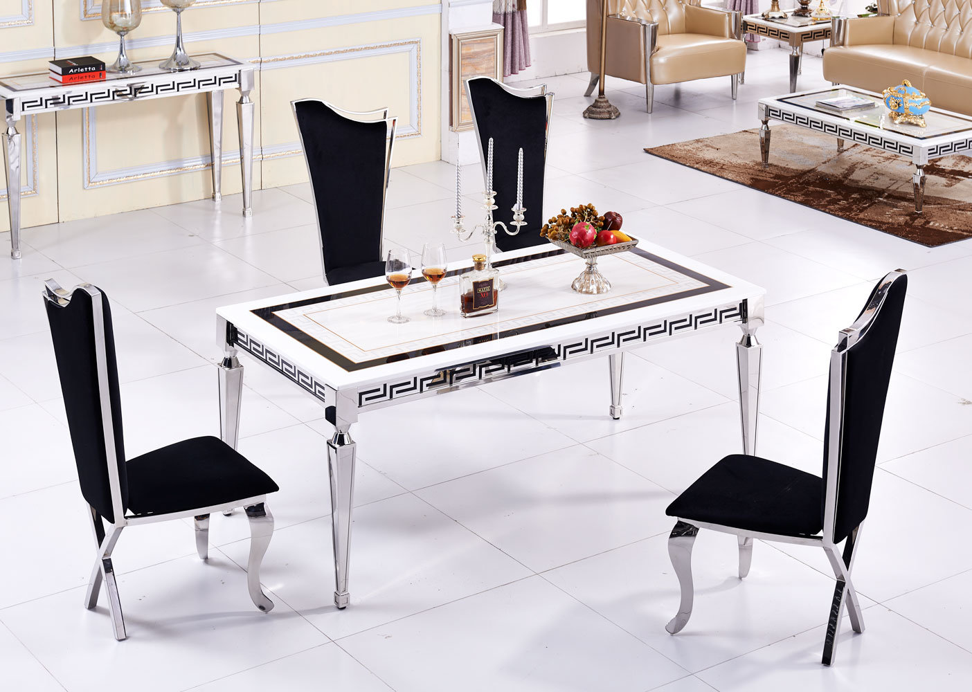 Modern Dining Room Furniture Marble Top Stainless Steel Dining Table