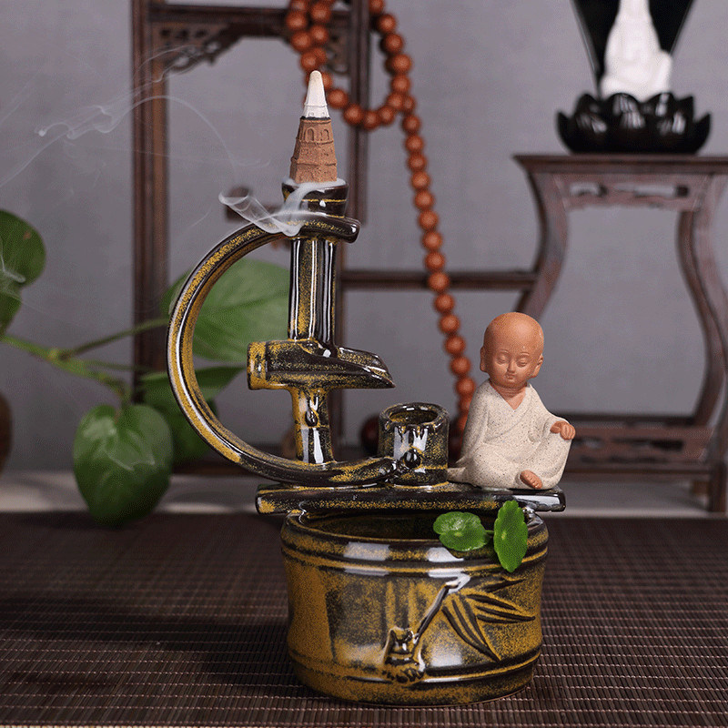 Ceramic Little Monks Backflow Incense Burner Censer Home Decoration