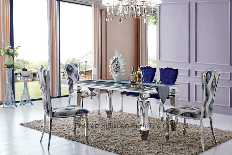 Modern Stainless Steel Table with Glass Top for Dining Room