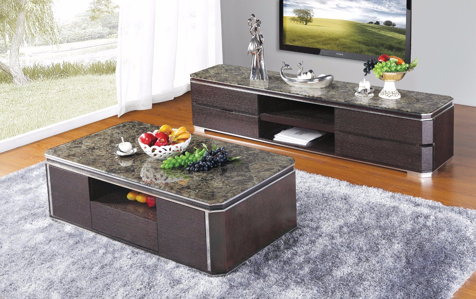 Marron Lattice Top Coffee Table (SBL-CJ-198)