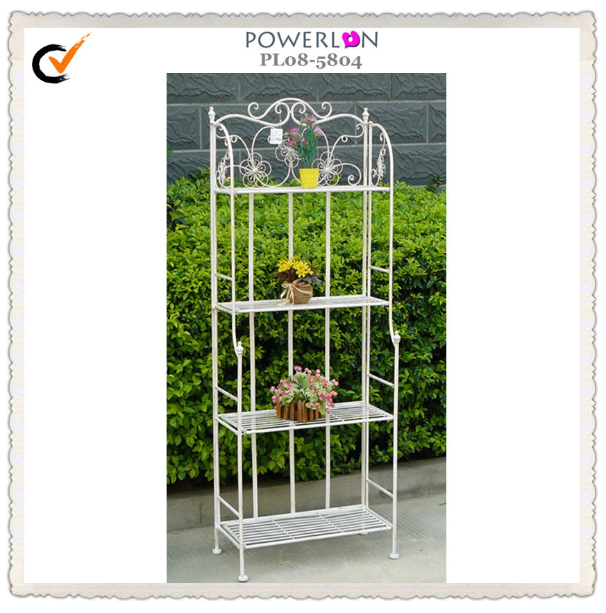 Beautiful Unique Design Wrought Iron 4-Tier Antique White Display Shelf