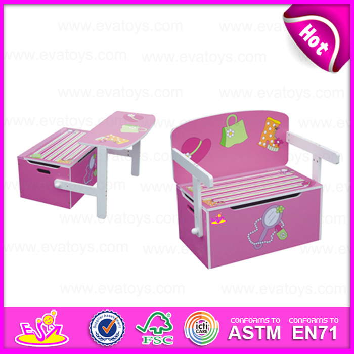 2015 Best Seller Cheap Kid Wooden Storage Box, Multifunction Wooden Toy Storage Box, Storage Box Can Change to Study Table W08g017