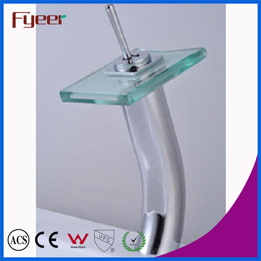 Fyeer High Body Single Lever Handle Glass Waterfall Basin Faucet