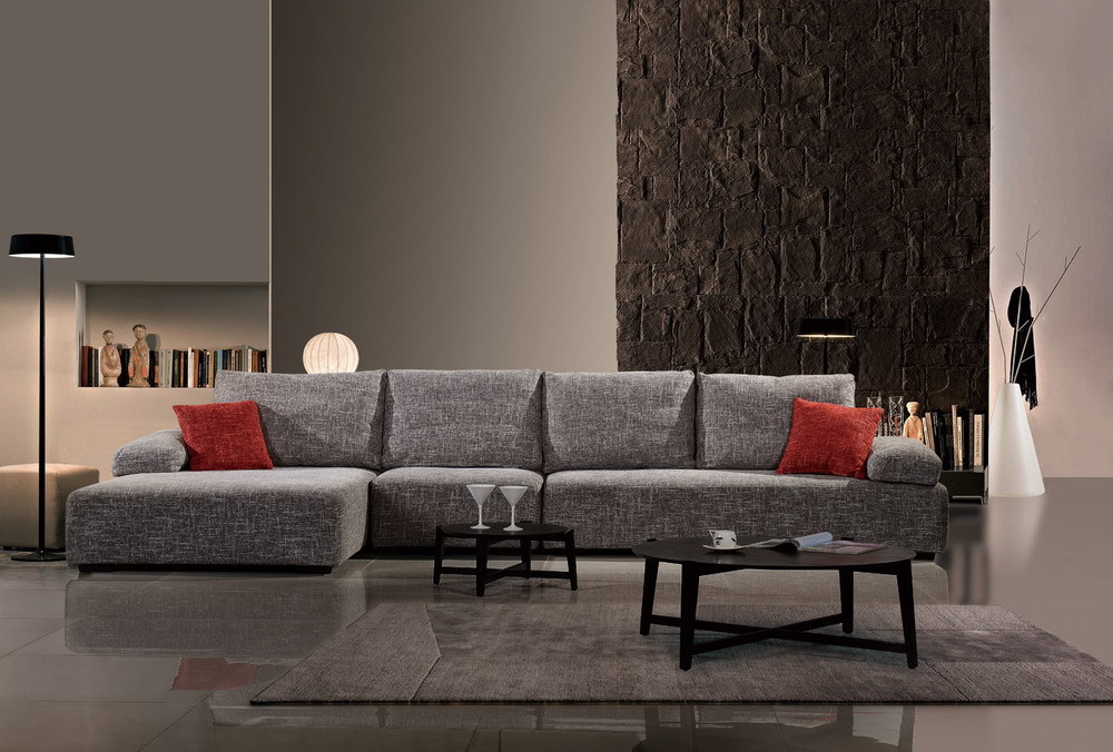 Modern Sectional Fabric Sofa with Adjustable Backrest