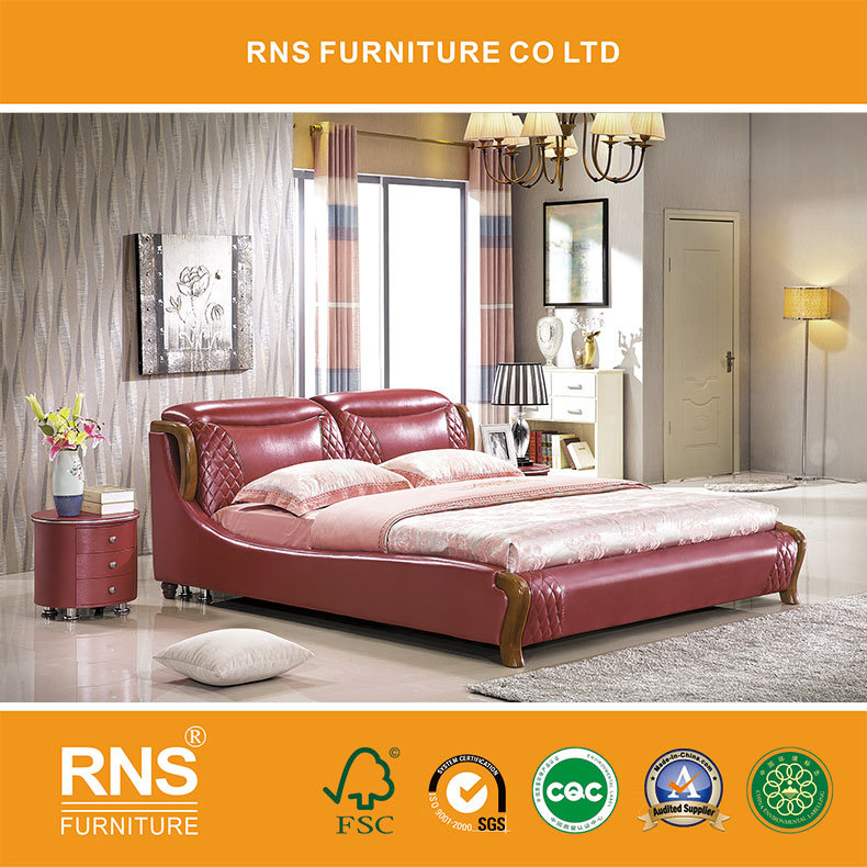 A1039 Real Wood Classic Design Red Single Leather Bed