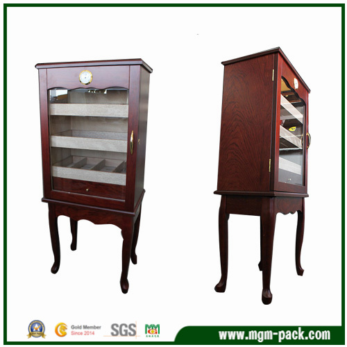 Standing Foot Wood Cigar Cabinet with Glass Door